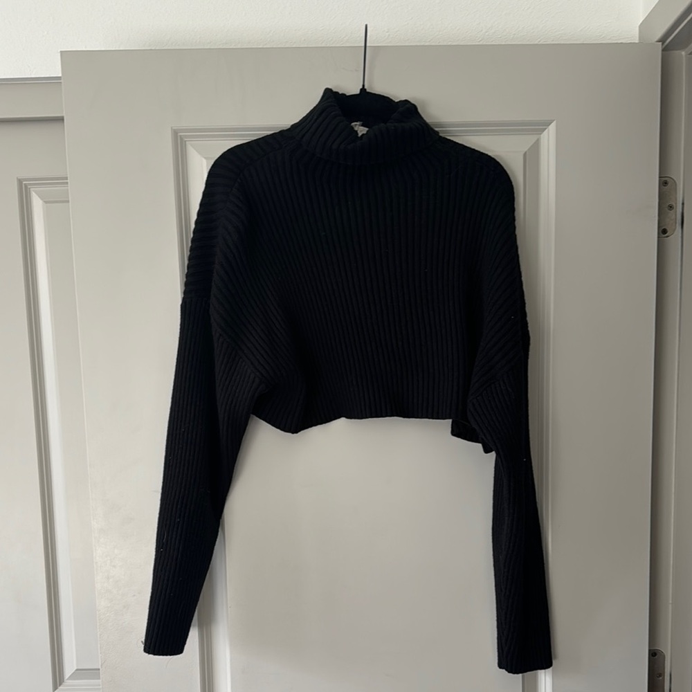 Black Turtleneck Cropped Sweater